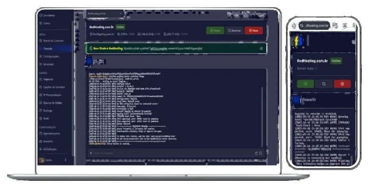 Visão do painel BedHosting para gerenciar servidores e instalações